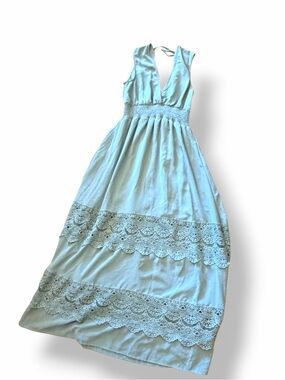 Baltic Born Light Blue Lace Maxi Dress Med Boho Cottagecore Resort Wedding Guest